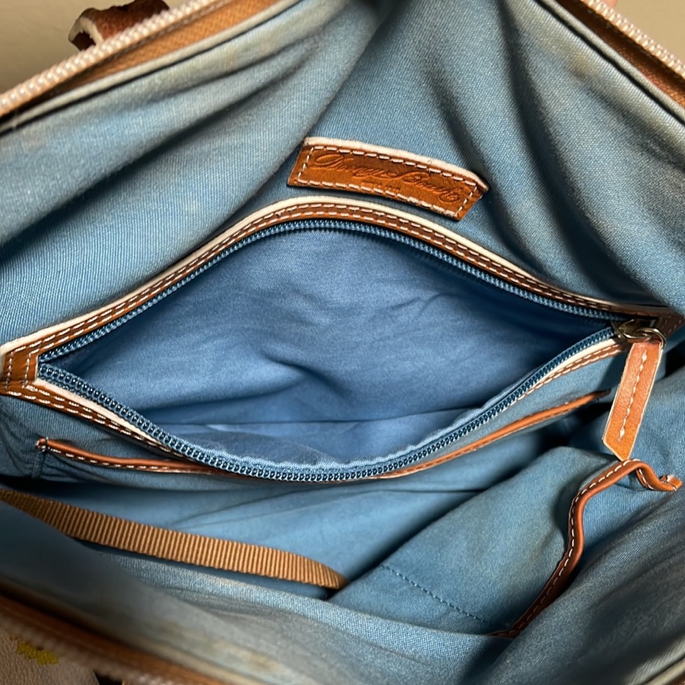 Dooney & Bourke Floral Daffodil Satchel with Brown Leather Handles - Picture 11 of 13